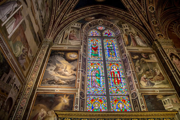 Fototapeta na wymiar Interiors of the Church of the Holy cross (Santa Croce) in Florence, Tuscany, Italy