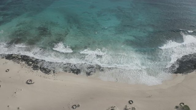 Fuerteventura. Volcanic Coast Atlantic Ocean. View from above Drone. Waves at the beach. Surf Spot. Canary Islands, Spain