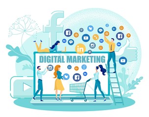 Digital Marketing and Social Media Network Cartoon