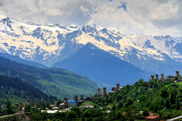 Svan towers in the mountains GEORGIA