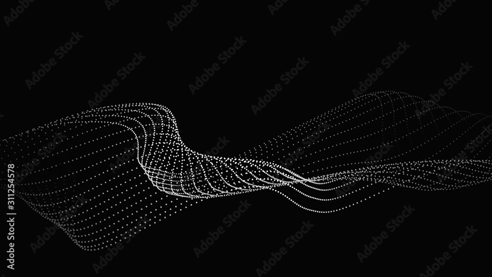 Poster Abstract digital wave of particles. Futuristic point wave. Technology background vector. Vector illustration
