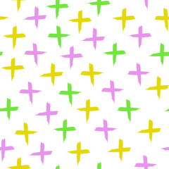 Fototapeta na wymiar Seamless pattern with colorful crosses, pink, green and yellow crosses