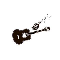 icon of classical acoustic guitar with singing bird isolated on white background