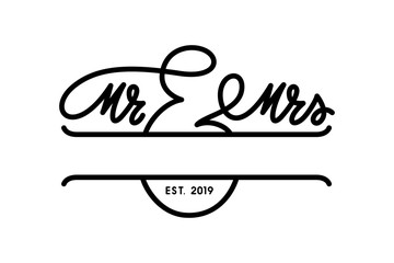 Mr and Mrs wedding monogram template. Vector illustration.