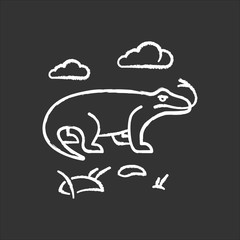 Komodo dragon chalk icon. Tropical country animals. Indonesian islands fauna. Exploring exotic wildlife. Varans in nature. Largest extant lizard. Isolated vector chalkboard illustration