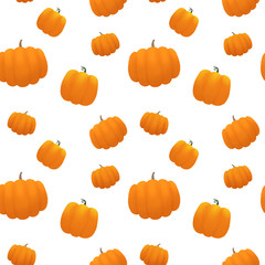 Seamless funny autumn pattern with orange pumpkins