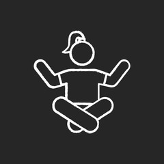 Meditation chalk icon. Yoga practice. Relaxation and rest. Spirituality and tranquility. Lotus position. Stress relief. Selfcare and healthcare. Isolated vector chalkboard illustration