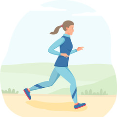Fototapeta na wymiar Women running outdoor, jogging in park, vector illustration