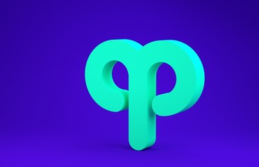 Green Aries zodiac sign icon isolated on blue background. Astrological horoscope collection. Minimalism concept. 3d illustration 3D render