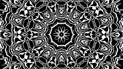 Abstract geometric kaleidoscope pattern. Black and white hypnotic mandala. 4k abstract monochrome graphics background. Print for phone case, gift and wrapping paper, pillow and textile/fabric.