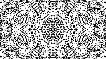 Abstract geometric kaleidoscope pattern. Hypnotic mandala. Black and white graphics background. Coloring page. Print for phone case, gift and wrapping paper, pillow and textile/fabric.