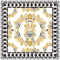 Square scarf ethnic ornate print silk.  Shawl ornament carpet