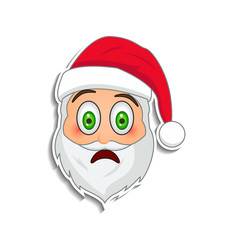Emoji santa claus in sticker style. Winter holidays emotion. Santa clause in frightened emoji icon