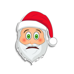 Emoji santa claus in sticker style. Winter holidays emotion. Santa clause in surprised emoji icon