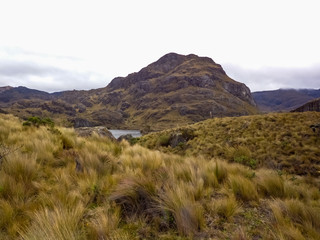 View of two hills in the Cajas National Park in Ecuador