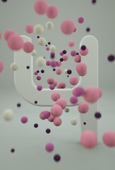 White Number with purple Balls in Space - Illustration 3d rende, blur, bright, cinematic, colors, decorative, design, element, font, four, graphic, icon, illustration, isolated, letter, logo, modern, 