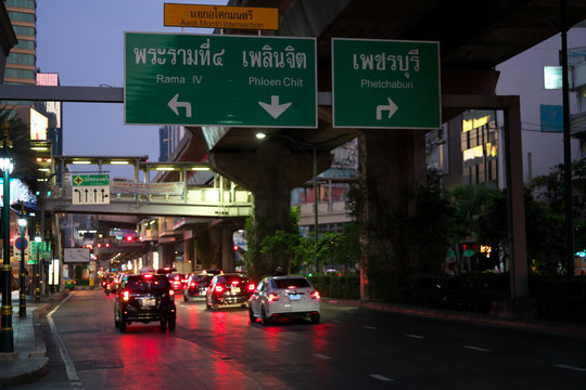Bangkok,Thailand-December 5, 2019: Asok Montri intersection at the dawn in Bangkok, Thailand