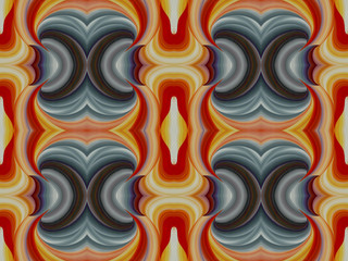 Seamless abstract symmetric pattern. Hand drawing gouache. Suitable for fabric, oriental textile, background, backdrop. Stock illustration.