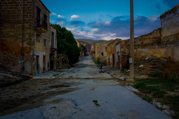 Abandoned main street after earthqake, Poggioreale, Sicily