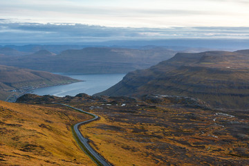 Beautiful views of the Faroe Islands from a bird flight