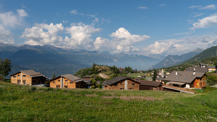 Fototapeta na wymiar Nax village in summer, Canton of Valais, Swiss Alps
