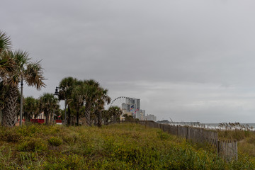 Scenic Myrtle Beach vista on a heavily overcast rainy day, South Carolina