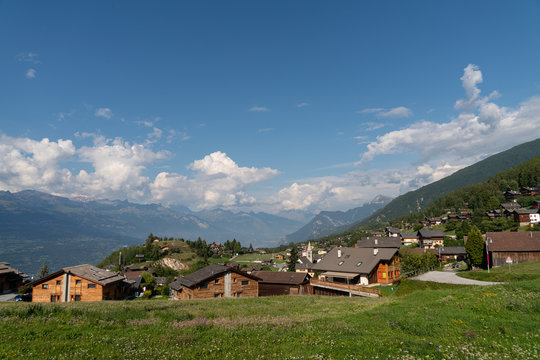 Nax village in summer, Canton of Valais, Swiss Alps