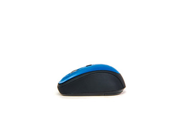 Blue computer mouse isolated on white background. The concept of using a mouse to operate a computer, the use of new technology.