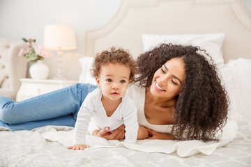 Love of a mother and child, baby. Family at home. Lifestyle