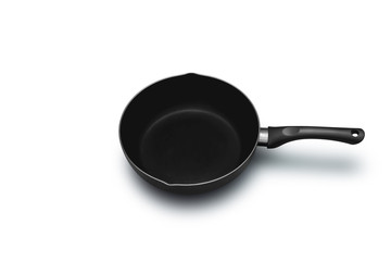 Black frying pan isolated on white background.Top view
