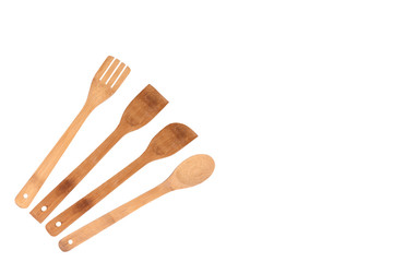 Set of Bamboo kitchen tool isolated on white background. Bamboo spatula 