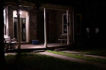 porch lit up at night