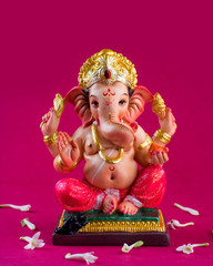 Hindu God Ganesha. Ganesha Idol on pink background.
