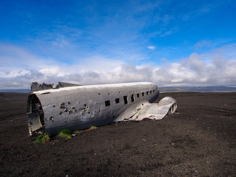 Wreck of a US military plane crashed in the middle of the nowhere. The plane ran out of fuel and crashed in a desert not far from Vik, South Iceland in 1973.