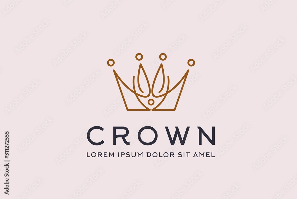 Wall mural Vintage royal gold crown logo design vector template. King and queen geometric lotus flower