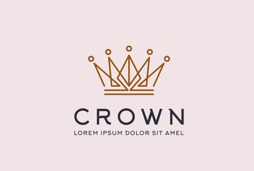 Vintage royal gold crown logo design vector template. King and queen geometric lotus flower