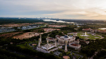 Beautiful Landscape at The Kota Iskandar Mosque located at Kota Iskandar, Iskandar Puteri, Johor State  Malaysia early in the morning
