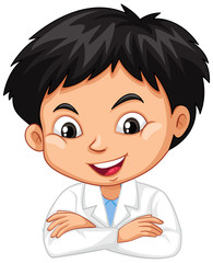 Boy in science gown on white background