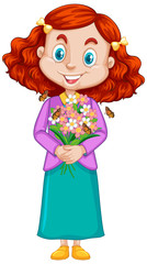 Girl with flowers and butterfly on white background