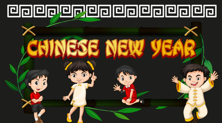 Happy new year background design with happy kids