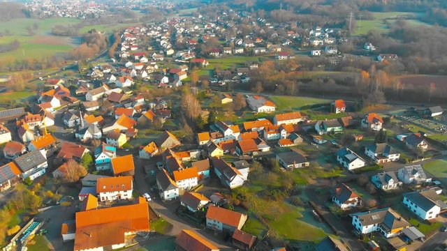drone flight over a small rural village in Germany
