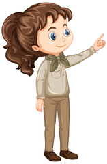 Girl in scout uniform on isolated background