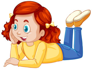 Girl in yellow shirt on white background