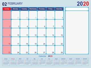 February 2020 Calendar Monthly Planner Design