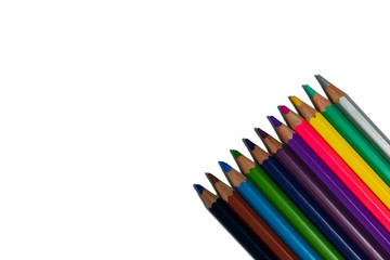 Set of color pencils isolated on white background.