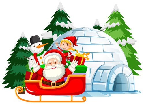Christmas theme with Santa and elf on sleigh