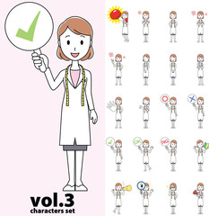 Set of various poses for female nutritionist in white coat vol.3