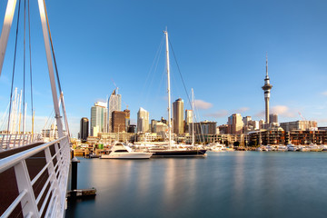 Auckland City New Zealand. Biggest city in New Zealand North Island. New Zealand financial district and business office buildings. - obrazy, fototapety, plakaty