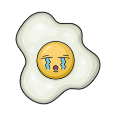 Sad crying fried egg cartoon illustration