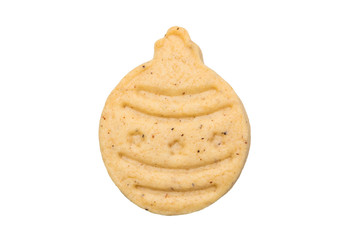 cookies in the shape of a round Christmas tree toy isolated on white background